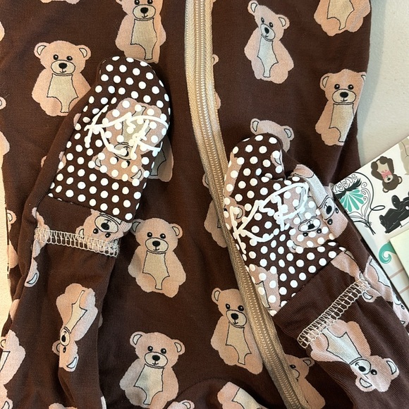 KicKee Pants Layette Print Footie With Zipper 0-3 months Cocoa Teddy bear brown - Picture 8 of 11
